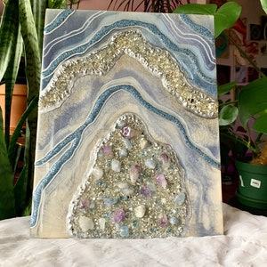 Amethyst and Celestine crystal geode artwork, 3d resin crystal geode art, handmade agate decor, resin geode art, crystal geode wall art